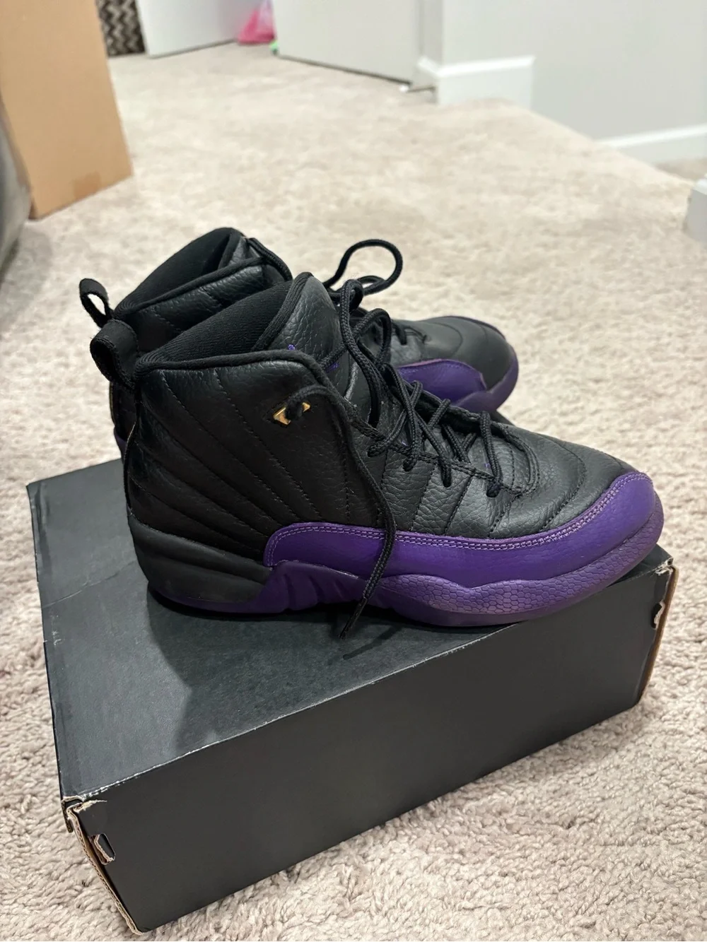Jordan Kids Black and Purple High-Top Sneakers